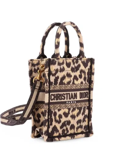 Pre-owned Dior Book Mizza Embroidered Canvas Vertical Tote Bag In Brown