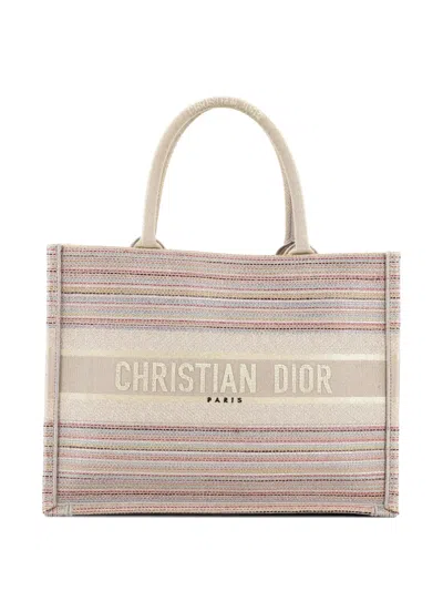 Pre-owned Dior Book Multicolor Stripes Embroidered Canvas Medium Tote Bag