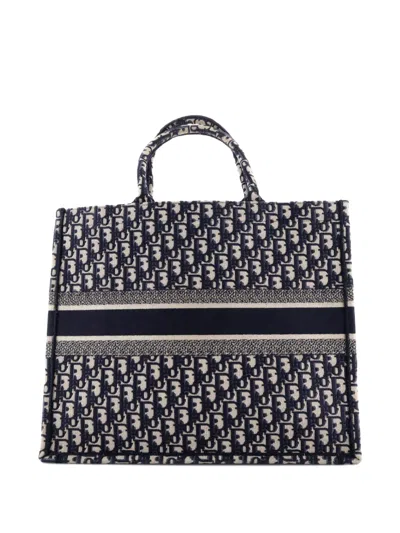 Pre-owned Dior Book Oblique Canvas Large Tote Bag In Blue