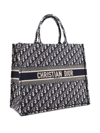 Pre-owned Dior Book Oblique Canvas Large Tote Bag In Blue