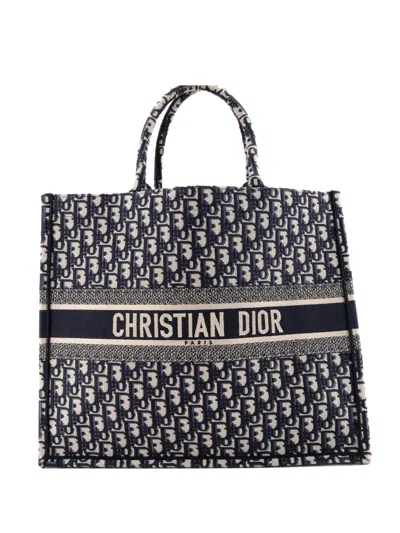Pre-owned Dior Book Oblique Canvas Large Tote Bag In Blue