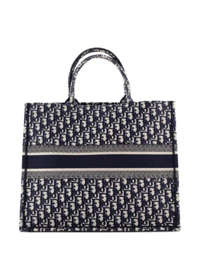 Pre-owned Dior Book Oblique Canvas Large Tote Bag In Blue