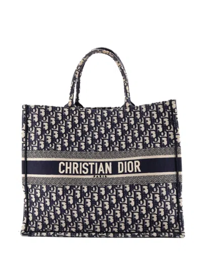 Pre-owned Dior Book Oblique Canvas Large Tote Bag In Blue