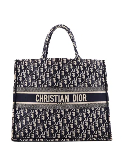 Pre-owned Dior Book Oblique Canvas Large Tote Bag In Blue