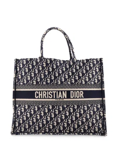 Pre-owned Dior Book Oblique Canvas Large Tote Bag In Blue