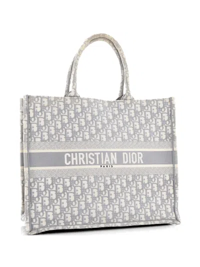 Pre-owned Dior Book Oblique Canvas Large Tote Bag In Gray