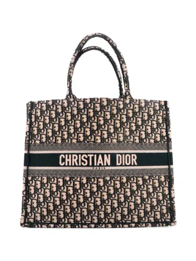 Pre-owned Dior Book Oblique Canvas Large Tote Bag In Green