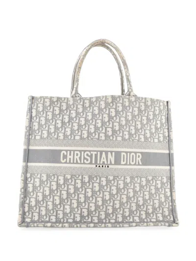 Pre-owned Dior Book Oblique Canvas Large Tote Bag In Grey