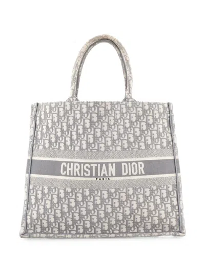 Pre-owned Dior Book Oblique Canvas Large Tote Bag In Grey