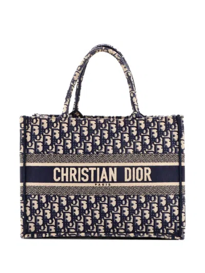 Pre-owned Dior Book Oblique Canvas Medium Tote Bag In Blue