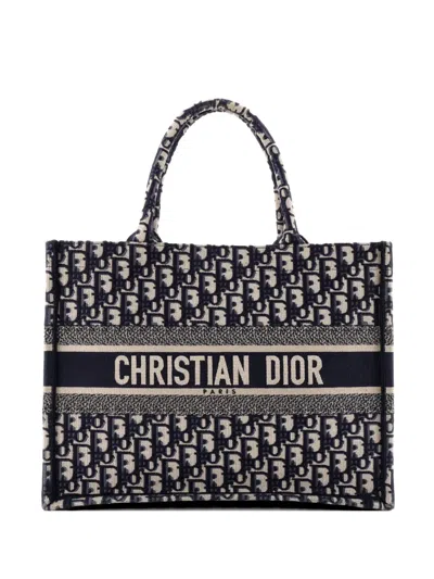 Pre-owned Dior Book Oblique Canvas Medium Tote Bag In Blue