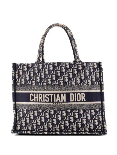 Pre-owned Dior Book Oblique Canvas Medium Tote Bag In Blue