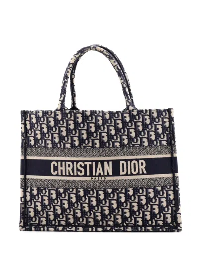 Pre-owned Dior Book Oblique Canvas Medium Tote Bag In Blue