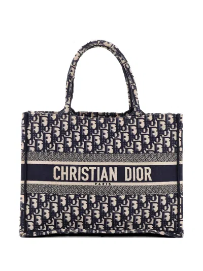Pre-owned Dior Book Oblique Canvas Medium Tote Bag In Blue