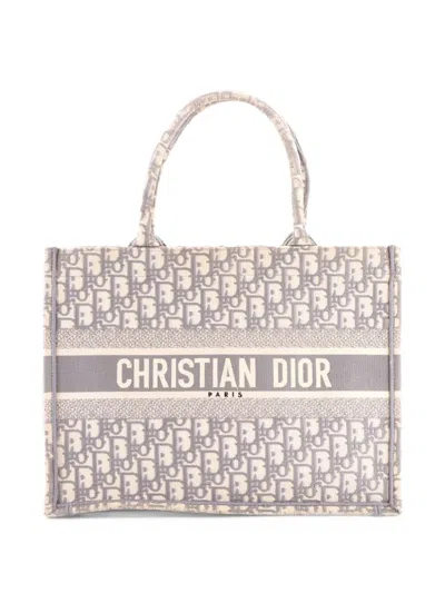 Pre-owned Dior Book Oblique Canvas Medium Tote Bag In Grey