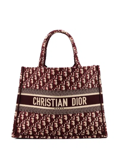 Pre-owned Dior Book Oblique Canvas Medium Tote Bag In Red