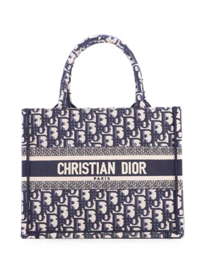 Pre-owned Dior Book Oblique Canvas Small Tote Bag In Blue