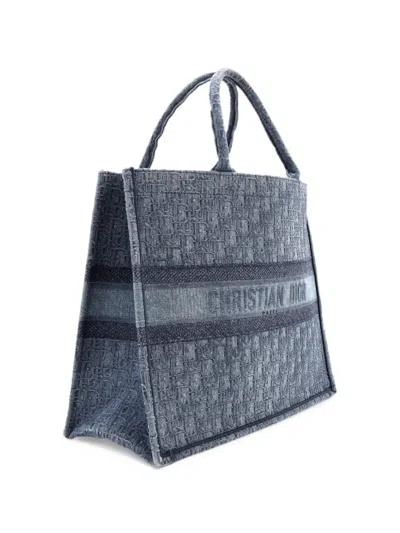 Pre-owned Dior Book Oblique Denim Large Tote Bag In Blue