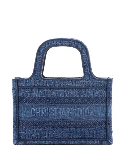 Pre-owned Dior Book Oblique Denim Mini Tote Bag In Blue