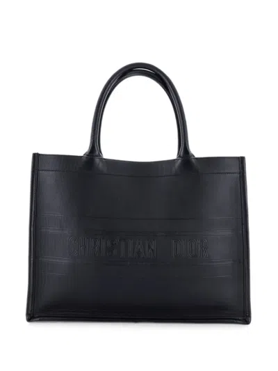 Pre-owned Dior Book Oblique Embossed Calfskin Medium Tote Bag In Black