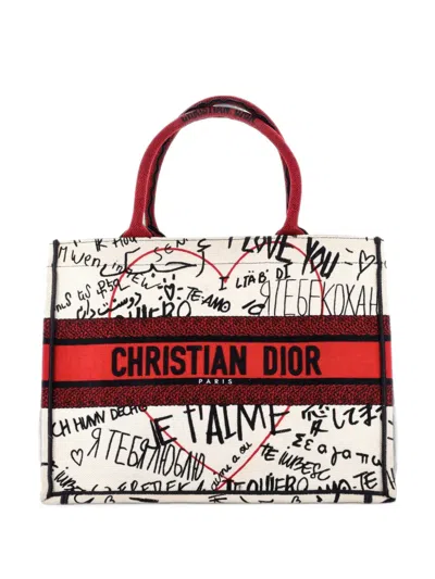 Pre-owned Dior Book Printed Canvas Medium Tote Bag In Neutrals