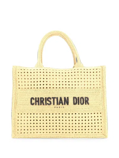 Pre-owned Dior Book Raffia Medium Tote Bag In Black