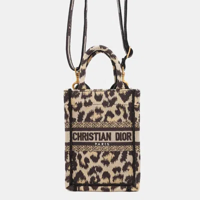Pre-owned Dior Book Tote 2way Shoulder Bag Beige/black Canvas Size Mini