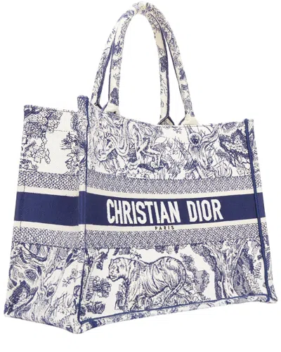 Pre-owned Dior Book Tote Cream Toile De Jouy Canvas Bag (authentic Pre-loved)