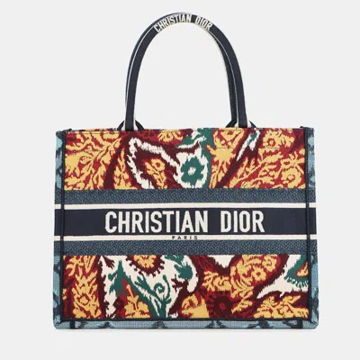 Pre-owned Dior Book Tote Embroidery Paisley Navy/multicolor Canvas Size Medium