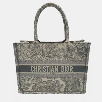 Pre-owned Dior Book Tote Medium Ecru Grey Toile De Jouy Tote Bag In Gray