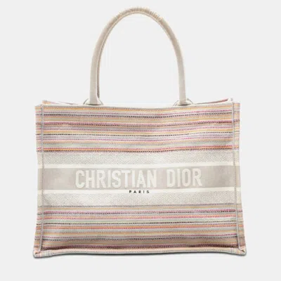 Pre-owned Dior Book Tote Medium Multicolor Embroidered Canvas Bag In Gray