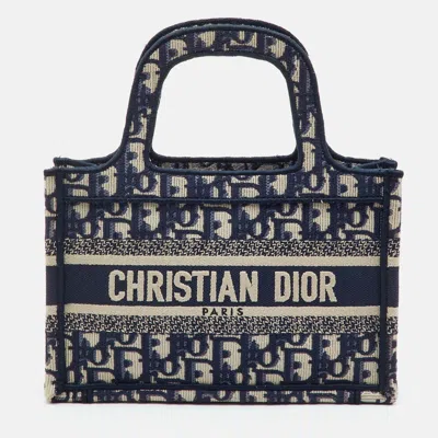 Pre-owned Dior Book Tote Mini Navy Blue Oblique Canvas Tote
