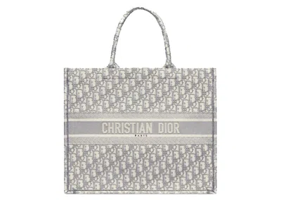 Pre-owned Dior Book Tote Oblique Embroidery In Gray