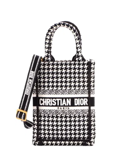 Pre-owned Dior Book Tote Phone Bag Embroidered Canvas Mini Crossbody Bag In Black