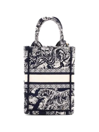 Pre-owned Dior Book Tote Phone Bag Embroidered Canvas Mini Crossbody Bag In Black