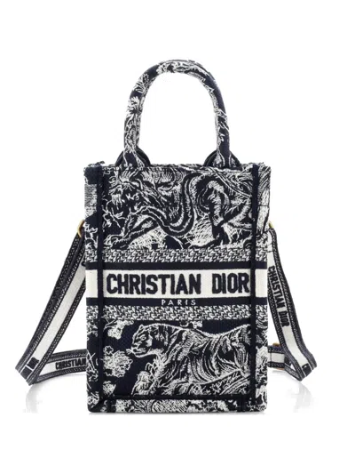 Pre-owned Dior Book Tote Phone Bag Embroidered Canvas Mini Crossbody Bag In Blue