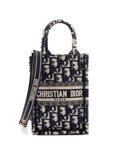 Pre-owned Dior Book Tote Phone Bag Oblique Canvas Mini Crossbody Bag In Blue