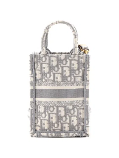 Pre-owned Dior Book Tote Phone Bag Oblique Canvas Mini Crossbody Bag In Gray