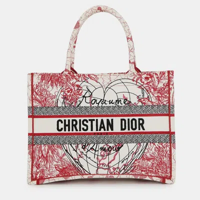 Pre-owned Dior Book Tote White/red/black Canvas Size Medium