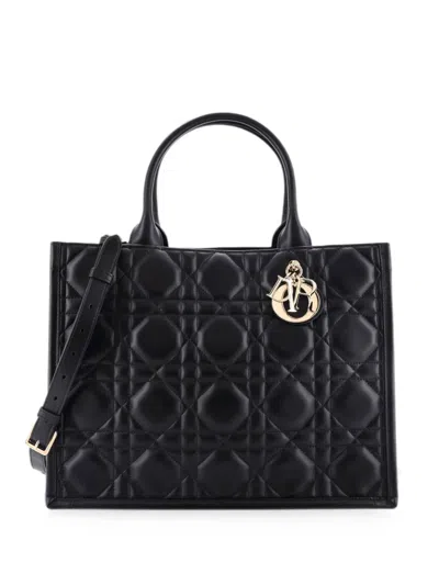 Pre-owned Dior Book With Strap Cannage Quilt Lambskin Medium Tote Bag In Black