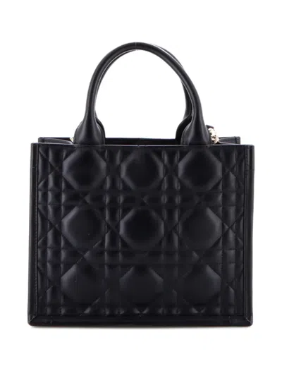 Pre-owned Dior Book With Strap Cannage Quilt Lambskin Small Tote Bag In Black
