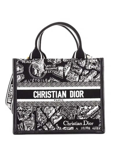 Pre-owned Dior Book With Strap Embroidered Canvas Small Tote Bag In Black