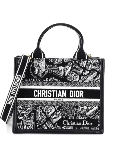 Pre-owned Dior Book With Strap Embroidered Canvas Small Tote Bag In Black