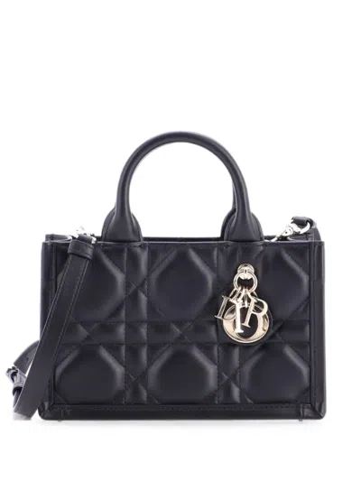 Pre-owned Dior Book With Strap Macrocannage Quilt Calfskin Mini Tote Bag In Black