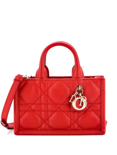 Pre-owned Dior Book With Strap Macrocannage Quilt Calfskin Mini Tote Bag In Red
