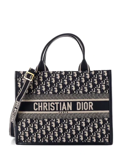 Pre-owned Dior Book With Strap Oblique Canvas Medium Tote Bag In Blue