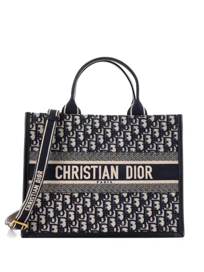 Pre-owned Dior Book With Strap Oblique Canvas Medium Tote Bag In Blue