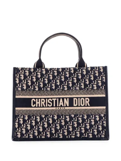 Pre-owned Dior Book With Strap Oblique Canvas Medium Tote Bag In Blue