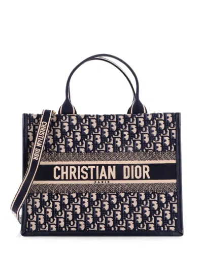 Pre-owned Dior Book With Strap Oblique Canvas Medium Tote Bag In Blue