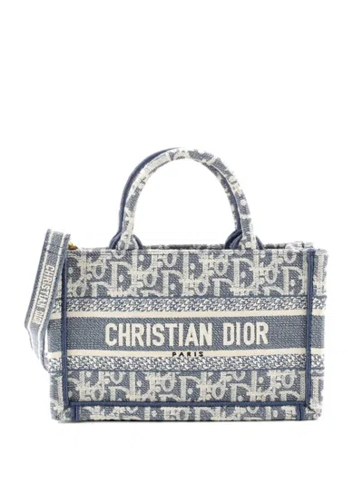 Pre-owned Dior Book With Strap Oblique Canvas Mini Tote Bag In Blue